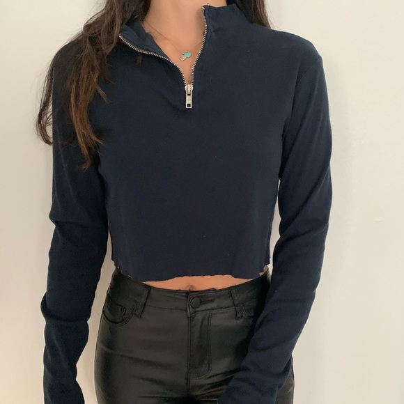 brandy melville navy half zip long sleeve top - Picture 7 of 7